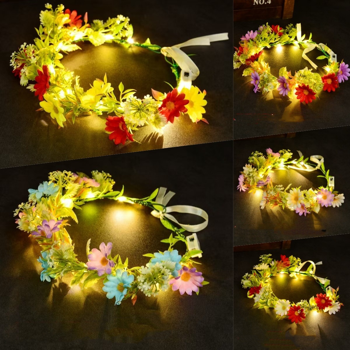 Wedding Arch Flower - LED 조명 꽃 화관 머리띠 발광