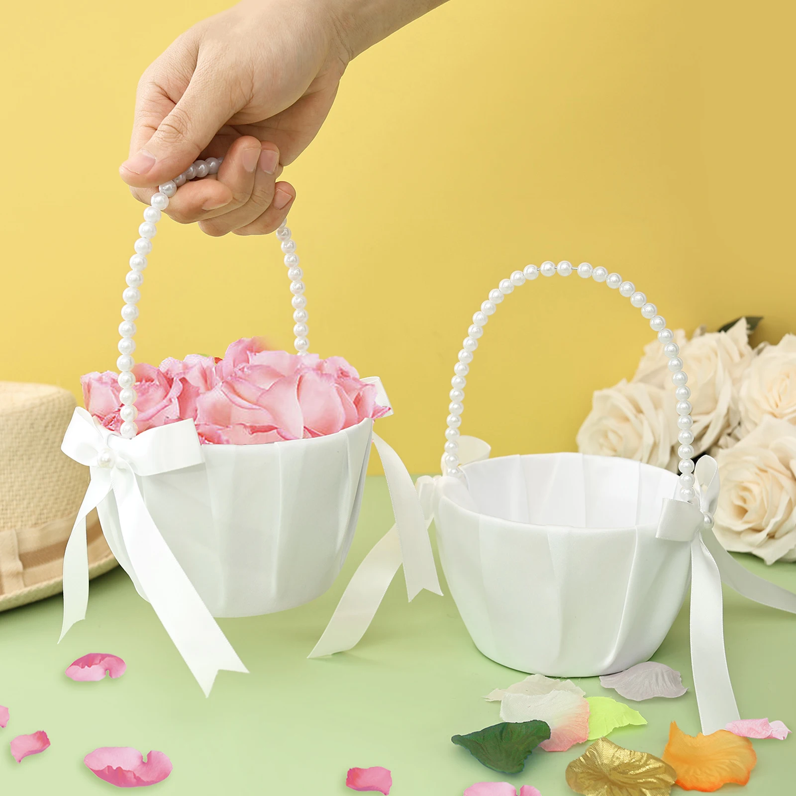 Wedding Ceremony Supply - 2Pcs 웨딩 플라워 걸 바구니 Bowknot
