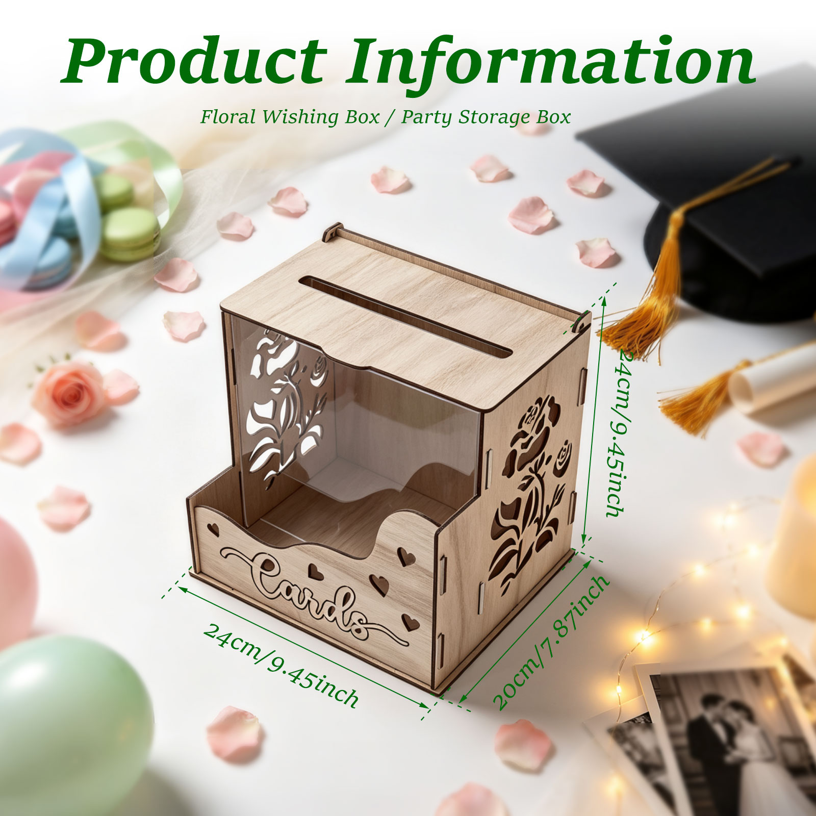 아크릴 창과 꽃꽂이가 있는 나무 파티 카드 상자, 결혼 - Wedding Card Box 리뷰 및 가격