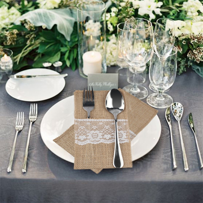 황마 레이스 커트러리 파우치 헤시안 러스틱 황마 식기류 - Wedding Supply Rentals 리뷰 및 가격