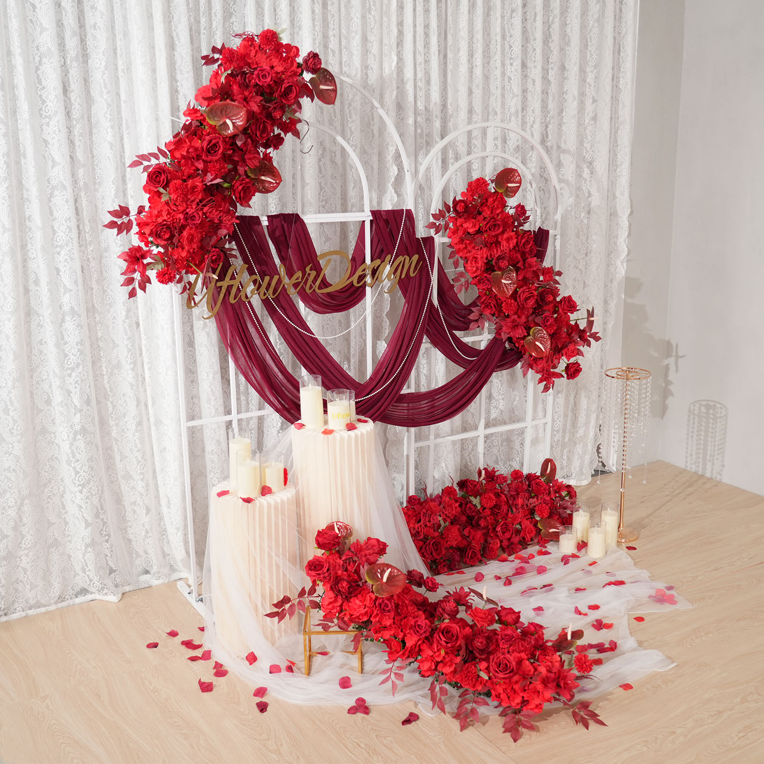 유플라워 레드 플라워 로우 웨딩 아치 장식용 배경 테이 - Wedding Arch Flower 리뷰 및 가격