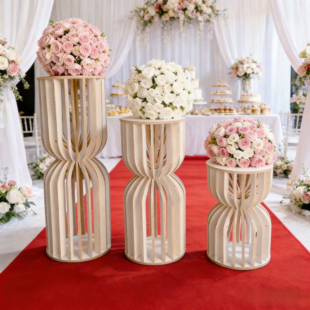 나무로 만든 로마 기둥 웨딩 플라워 스탠드, 소박한 생 - Wedding Supply Rentals 리뷰 및 가격